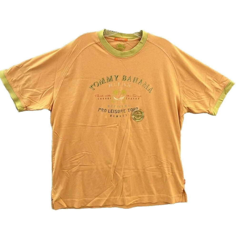 Tommy Bahama Shirt Mens Large Orange Pro Leisure Tour Graphic Pima Cotton